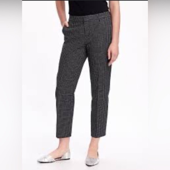 Old Navy Womens 6 Harper Black Grid Cotton Crop Trouser Dress Pant Career S Euc
